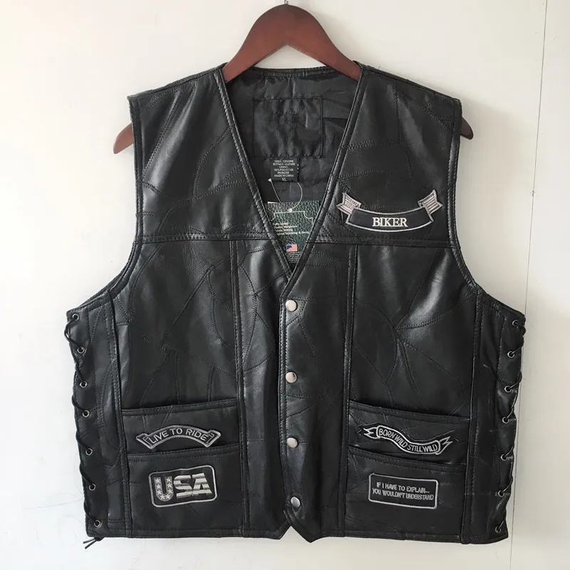 Handsome Vest Leather Vest Men's Motorcycle Vest Four Seasons Riding Vest Embroidered Badge Mens Clothing