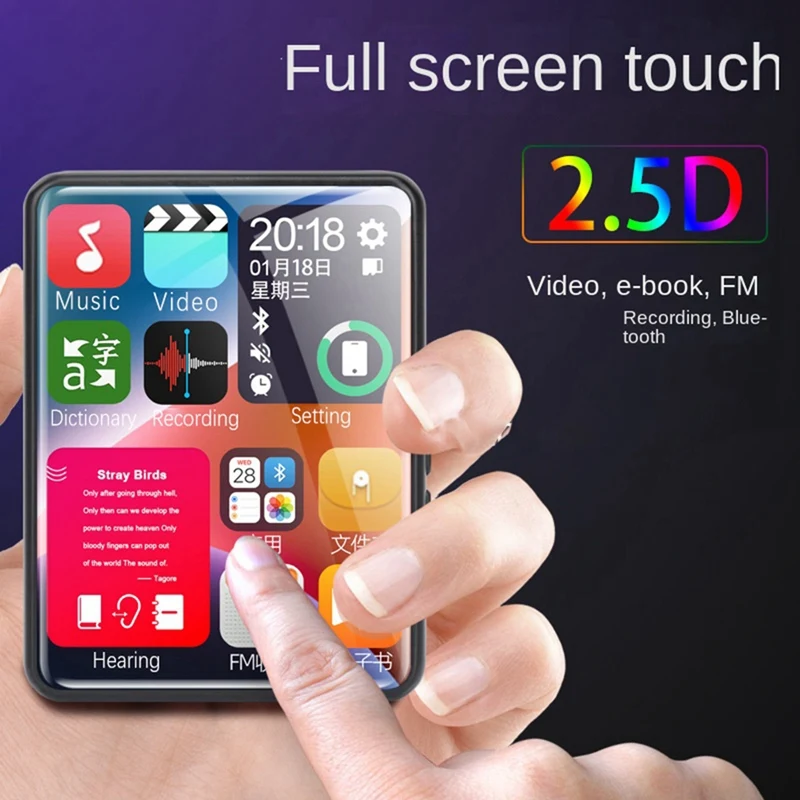 

MP3-плеер Портативный с сенсорным экраном 2,4 дюйма, Hi-Fi, Bluetooth
