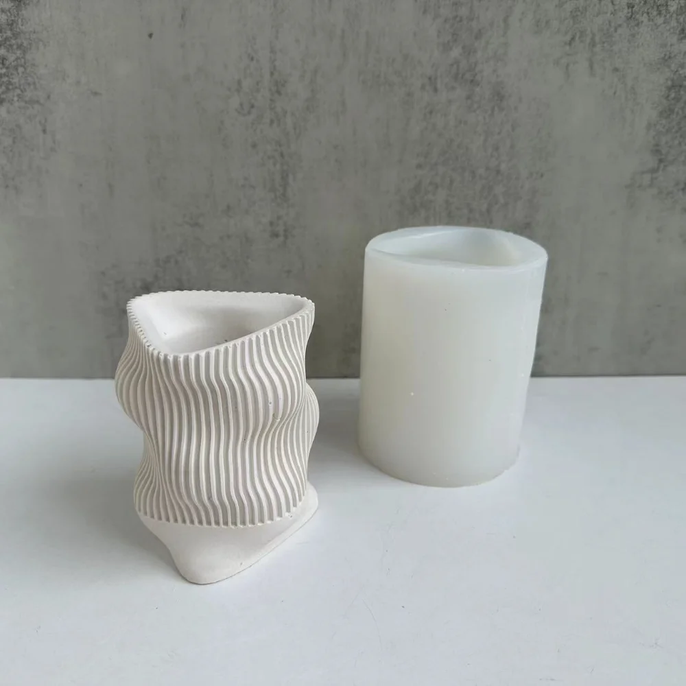 

Water Ripple Stripe Pencil Silicone Mold DIY Handmade Concrete Cement Plaster Flower Vase Flower Pot Epoxy Resin Molds
