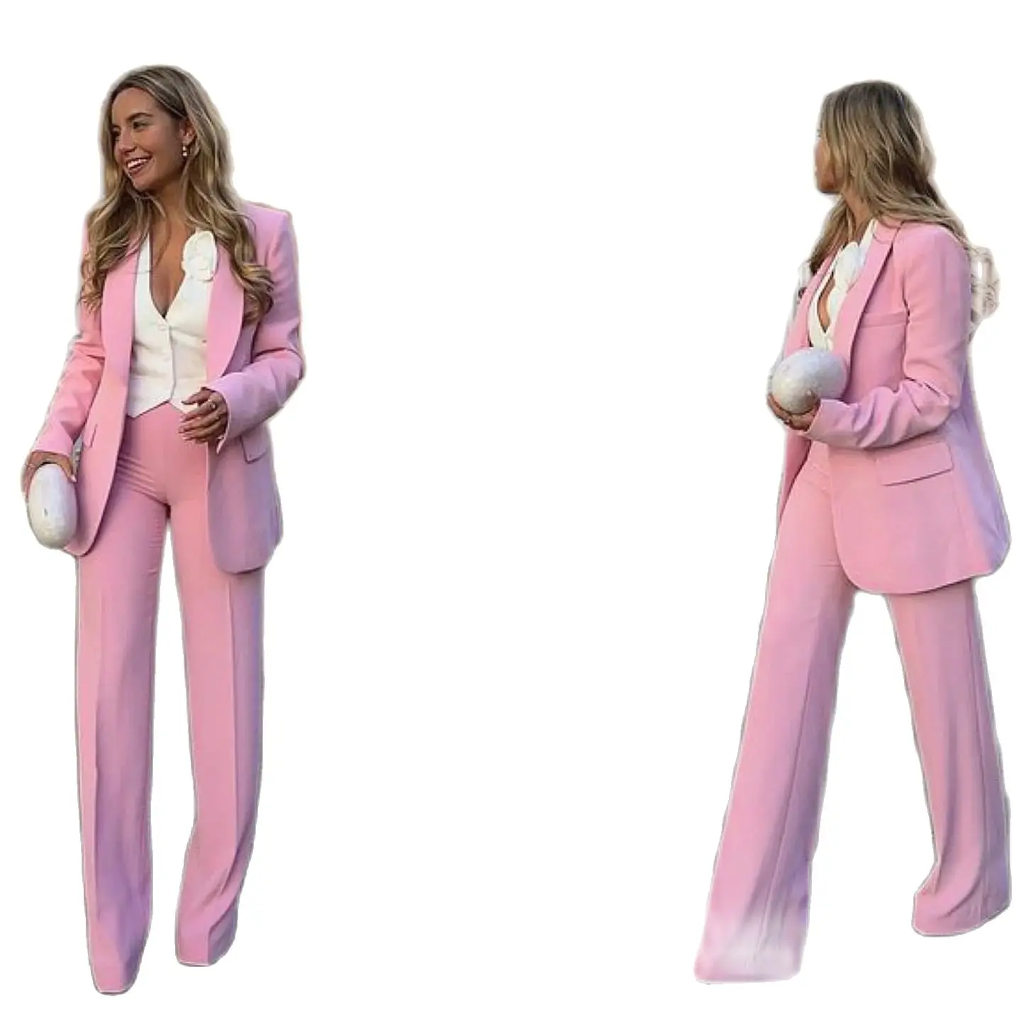 

Formal DressesWoman Clothing2024 Spring And Autumn New Women'S Dress Commuter Casual Fashion Solid Color Pink Suit + High