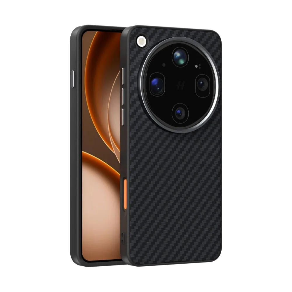 Leather Textured Shockproof Case with Carbon Fiber and Metal Lens Frame, Magnetic Closure