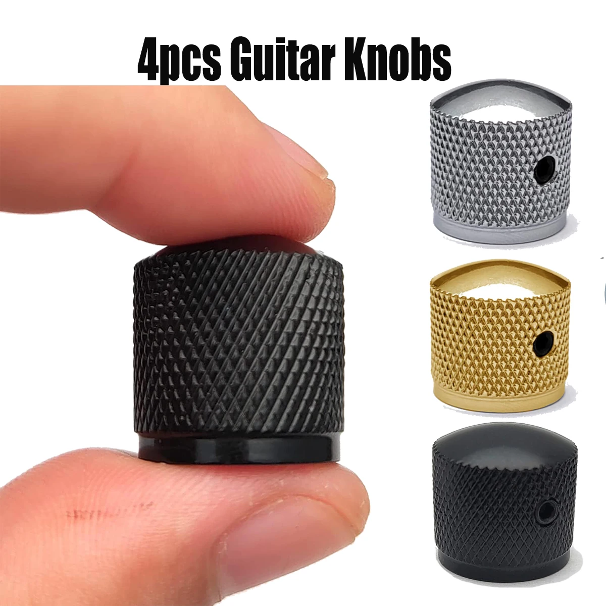 4pcs Metal Guitar Control Knobs Chrome / Black / Gold Locking Hex Design w/ Wrench Potentiometer Caps for Guitar/Bass