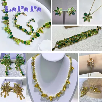 2025 Luxury Brand Shiny Yellow Candy Jewelry Set Charming for Women Green Crystal Necklace Earrings Bracelet Romantic Gift 1