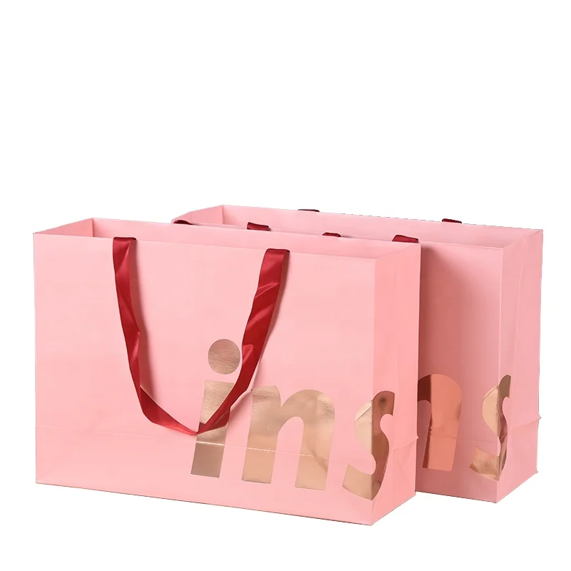 

Promotion Custom Print Your Logo Hot Stamping Gift Bags Wedding Packaging Shopper Paper Bags For Sale