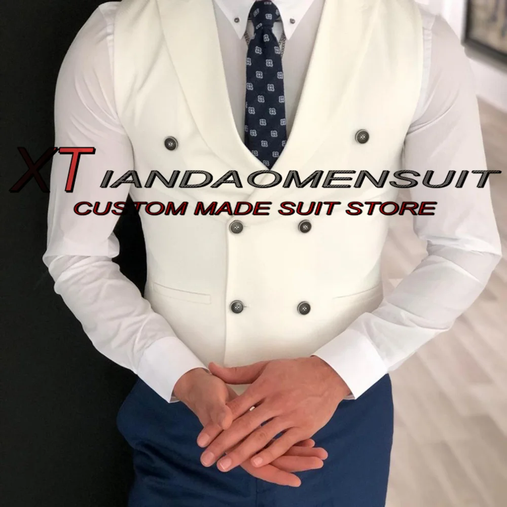 

Men's Suit Vest Double Breasted Ivory Sleeveless Jacket Wedding Groom Waistcoat Slim Fit Vests for Male