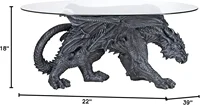 Warwickshire Dragon Gothic Decor Glass Topped Coffee Table, 39 Inch, Polyresin, Grey Stone 2