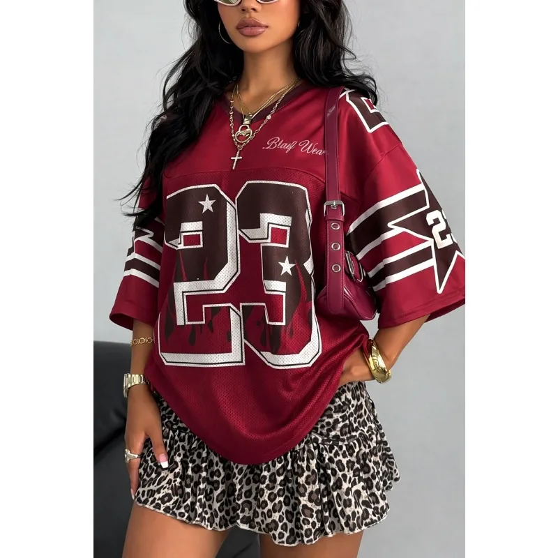 2026 Nummer 23 T-Shirt für Männer und Frauen, Sommer, Oversized V-Ausschnitt Jersey, Harajuku Trend, Kurzarm, Unisex Streetwear, Paar-T-Shirt