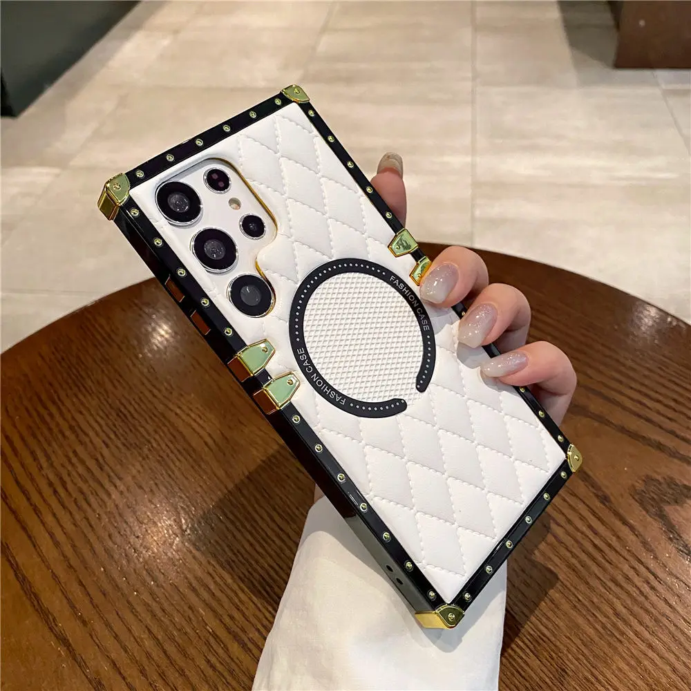 Wireless Charging Case For Samsung Galaxy S23 S22 S21 Note 20 Ultra A12 A13 A14 A54 A33 A53 A72 A52 3D Rhombic PU_voghion.com