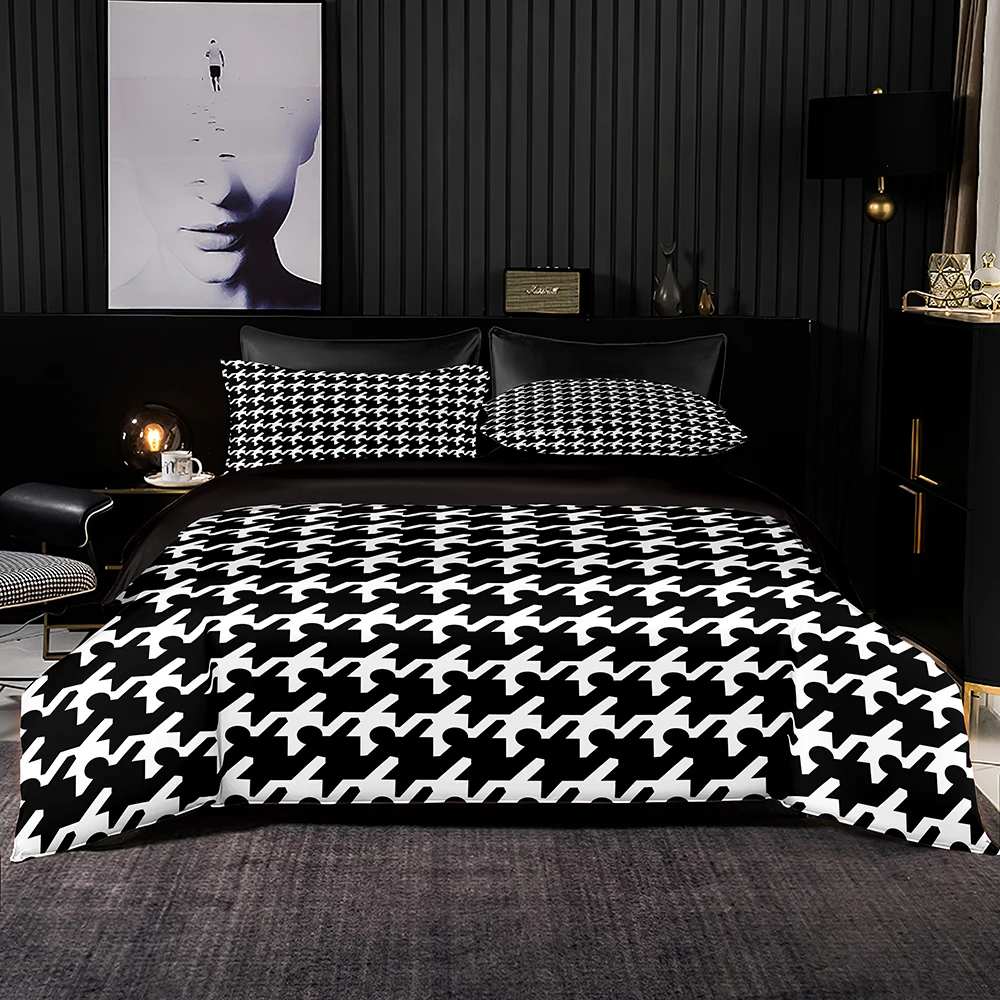 Black Nordic Style Bedding Set Elaborate Soft Duvet Cover White