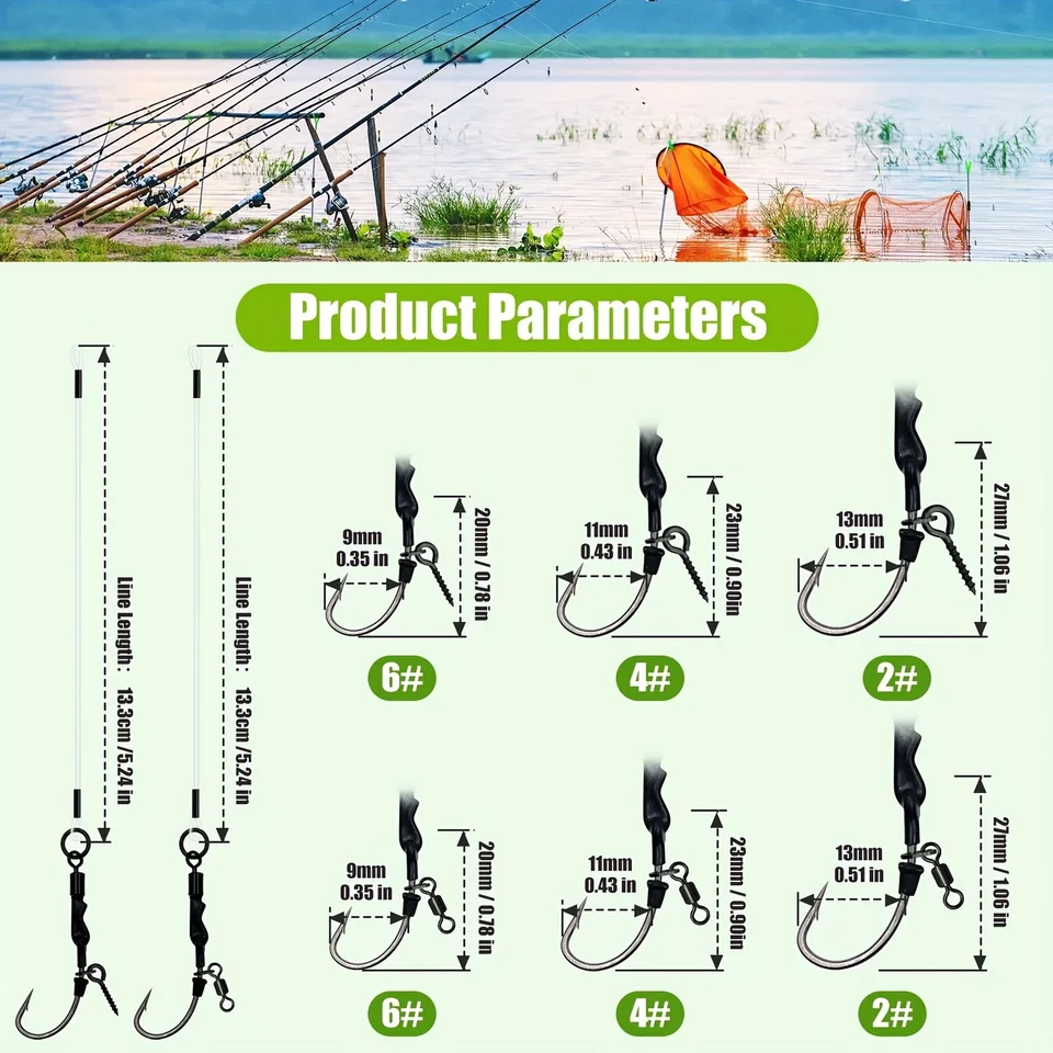Hameçon, ligne 100% fluorocarbone avec émerillon coulissant, montage combiné, montage cheveu, matériel de pêche à la carpe au feeder_voghion.com
