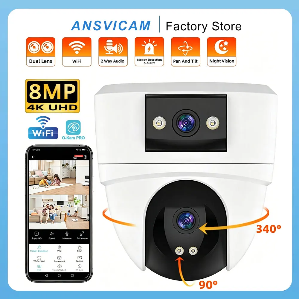 ANSVICAM 4K WiFi IP Camera PTZ Dual Lens Smart Home Auto Tracking CCTV Camera Wireless Surveillance Security Baby Monitor O-Kam 1