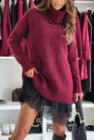 Robe 2 pièces en dentelle pour femmes, pull tricoté, col roulé, ample, à la mode, épaules tombantes, manches longues, Mini jupe, nouvelle collection 4