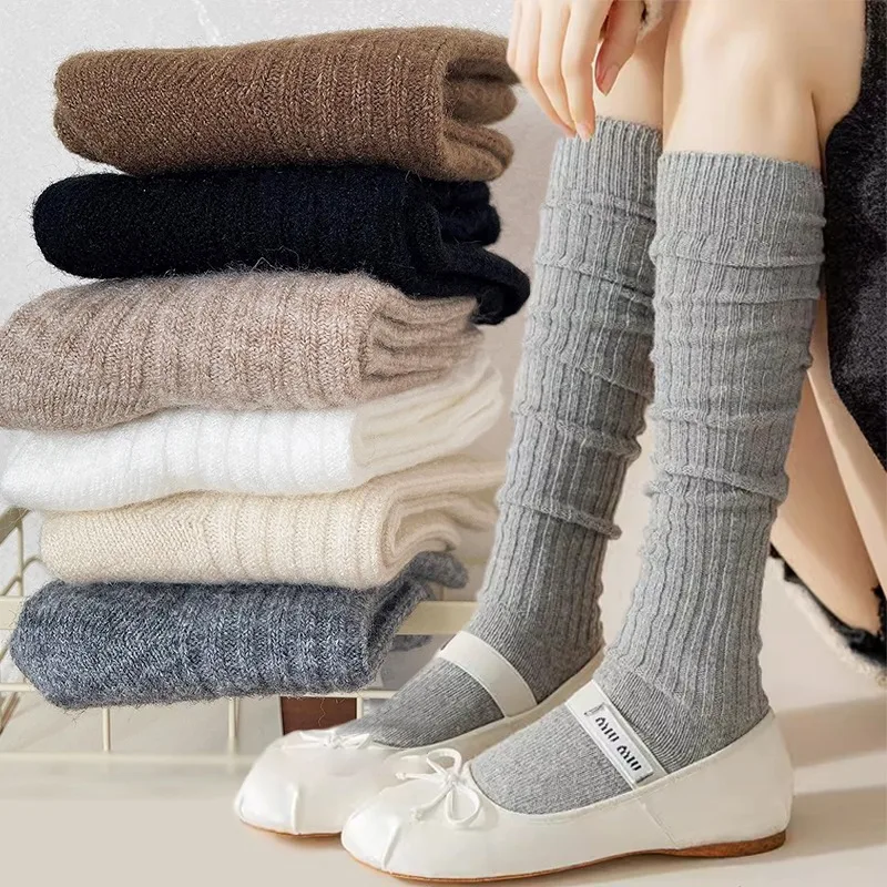 

Женские роскошные Утолщенные мягкие кашемировые чулки до колена, винтажные высококачественные шерстяные облегающие повседневные пушистые длинные носки