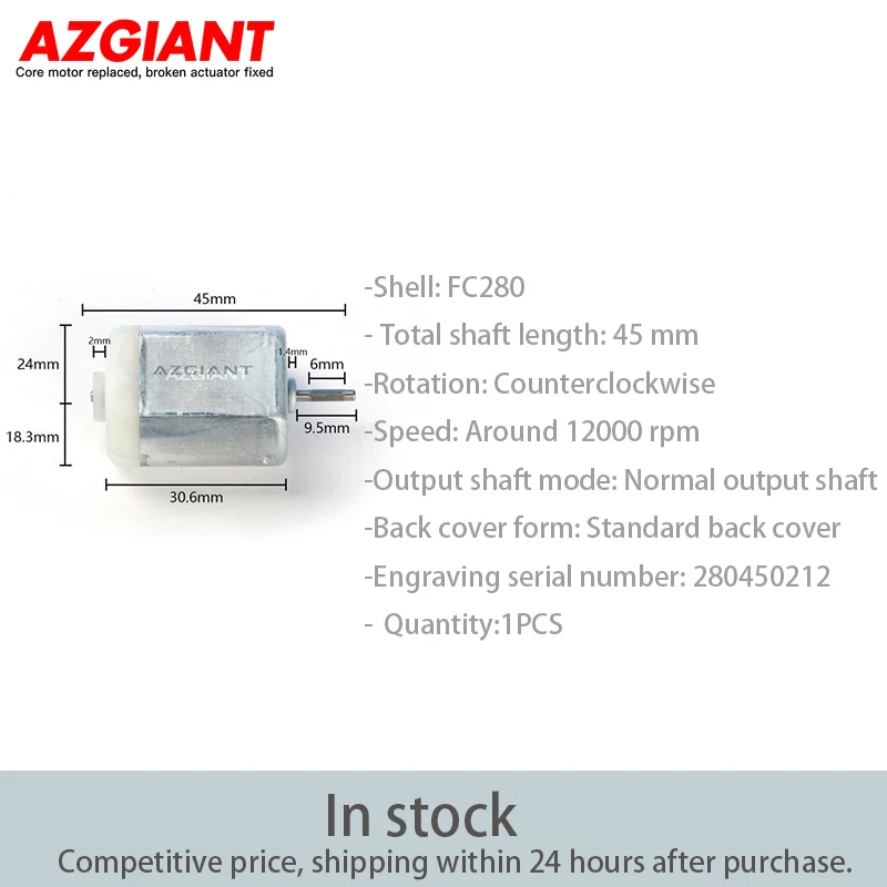 AZGIANT 1PCS FC280 Stamped Shell Motor Counterclockwise Rotation 45mm Shaft Length DIY Electric Motor azgiant 10pcs fc280 stamped shell motor clockwise rotation total 42mm shaft length diy electric motor