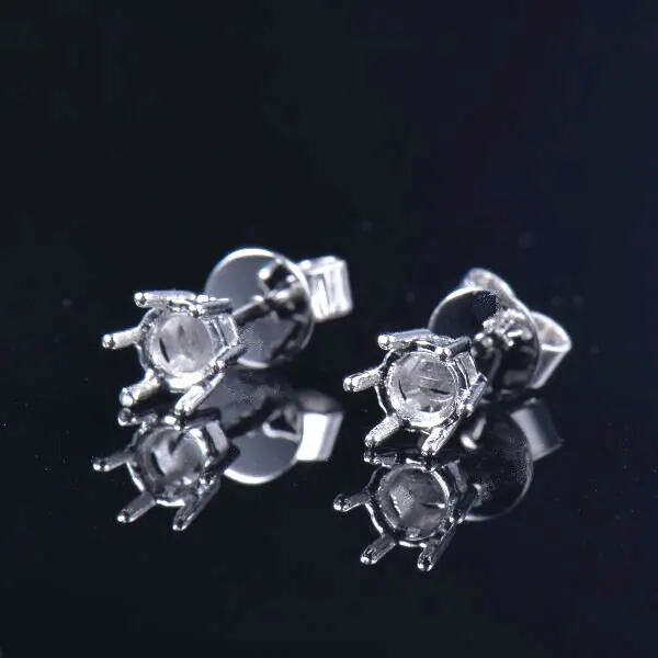 

Round 5mm Semi Mount 6 Prong Earrings Basket Stud Setting Solid 14K White Gold