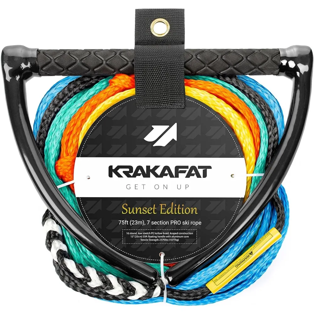 75ft Water Ski Rope, Wakeboard Rope - 7 Sections with 13 EVA Diamond Grip Floating Handle -- Boat Tow Rope for Kneeboard