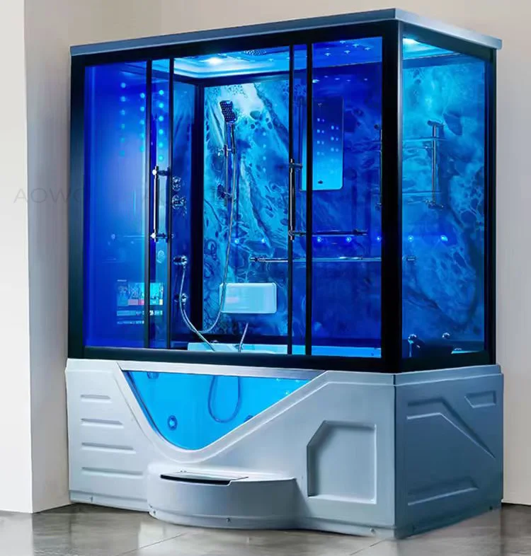 ห้องซาวน่าพร้อมเครื่องทำความร้อนภายใน ห้องซาวน่าแบบอบไอน้ำ ห้องอาบน้ำพร้อมอ่างสปา อ่างน้ำวน ห้องอาบน้ำกระจก 1