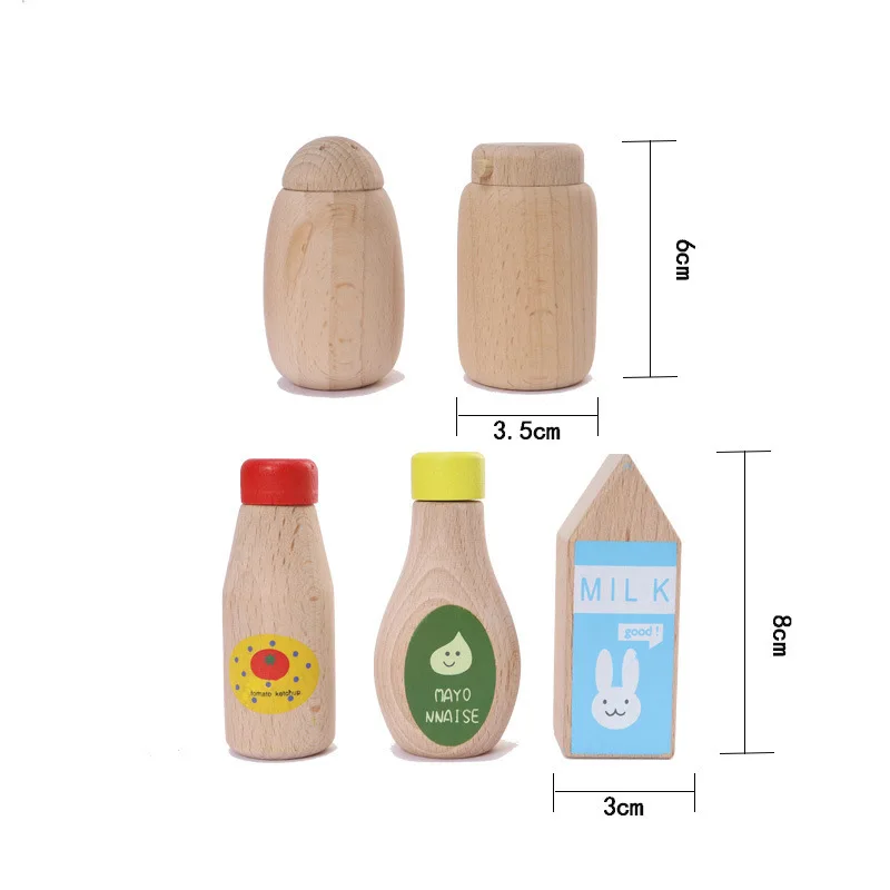 1Pcs Montessori Kitchen Toys Wooden Kitchen Play House Simulation Play House Condiment Bottles Educational Toy for Children Gift 5