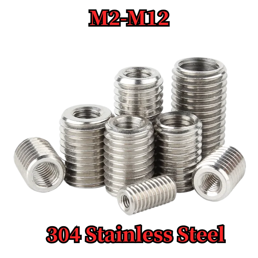 

304 Stainless Steel Inside Outside Thread Adapter Screw Sheath Thread Insert Sleeve Conversion Nuts M2 M2.5 M3 M4 M5 M6~M12