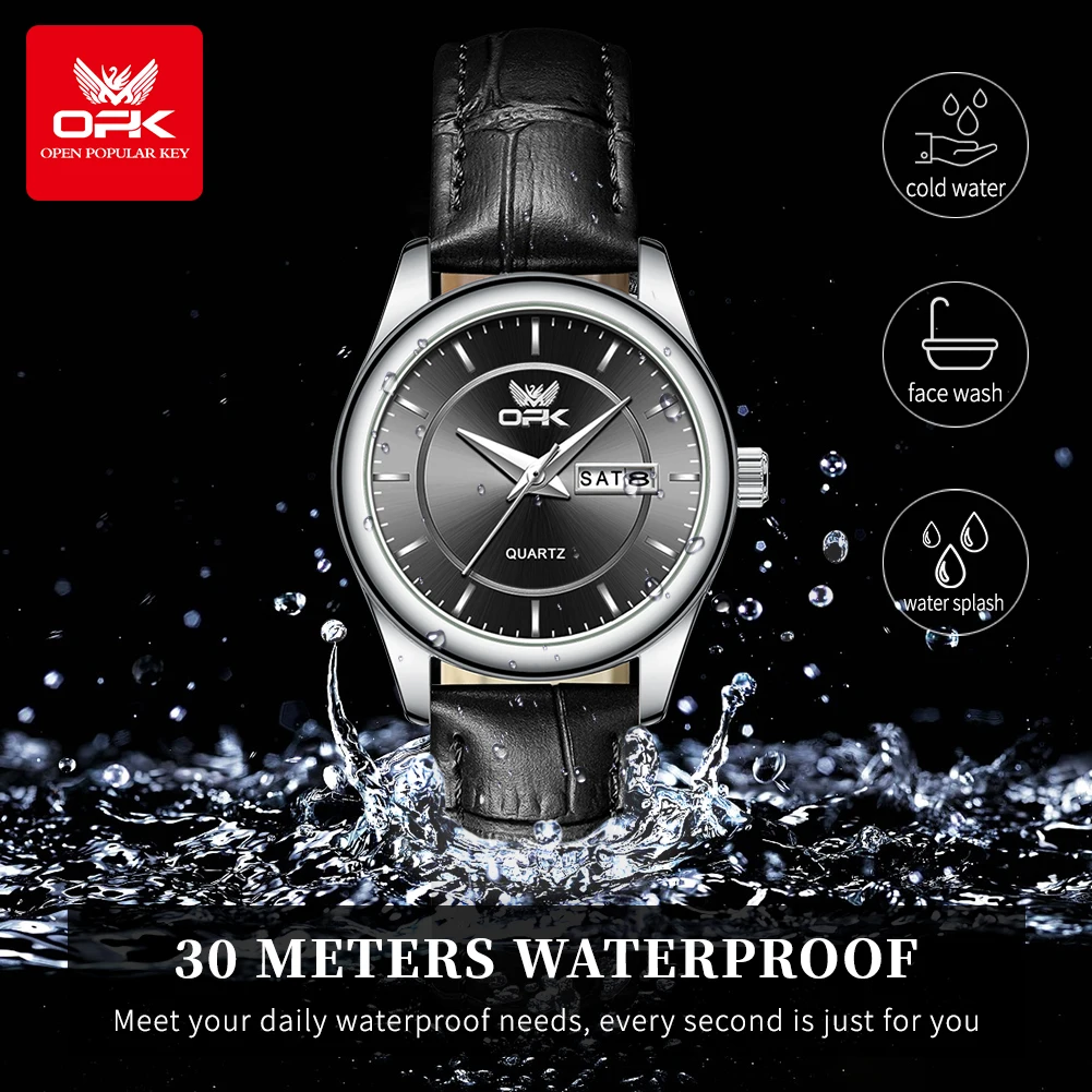 OPK 6022 Women's Watches Elegant Fashion Small Quartz Wristwatch for Ladies Waterproof  Leather Strap Dual Calendar Display 2