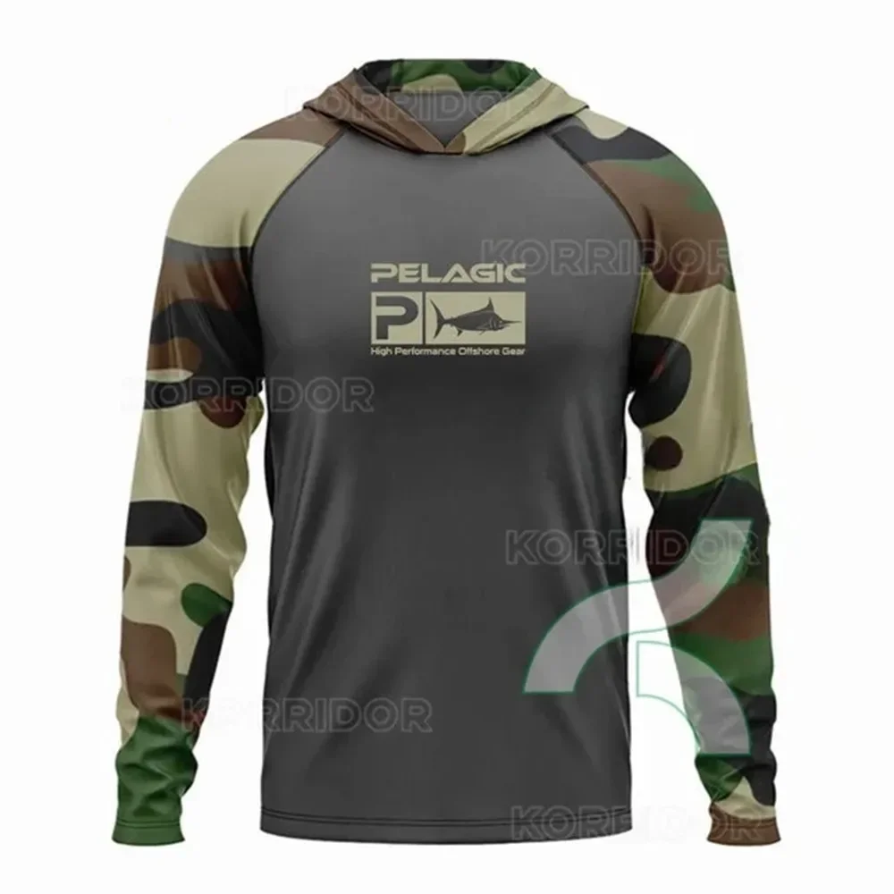 Pelagic Fishing Shirt Camouflage Hoodie T-shirts Sun Protection Fishing Clothing Camisa De Pesca Breathable Anti-UV Fishing Suit