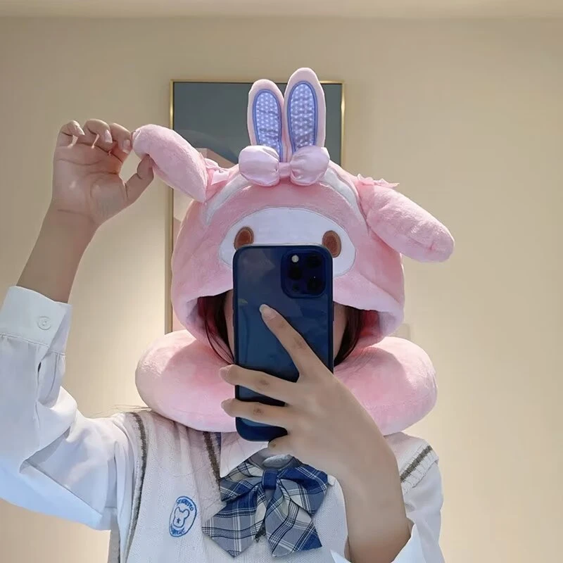 Sanrio My Melody Plush Hooded U-shaped Pillow Cute Cartoon Anime Disney Dumbo Marie Car Sleeping Pillow Lovely Gifts For Girl 2