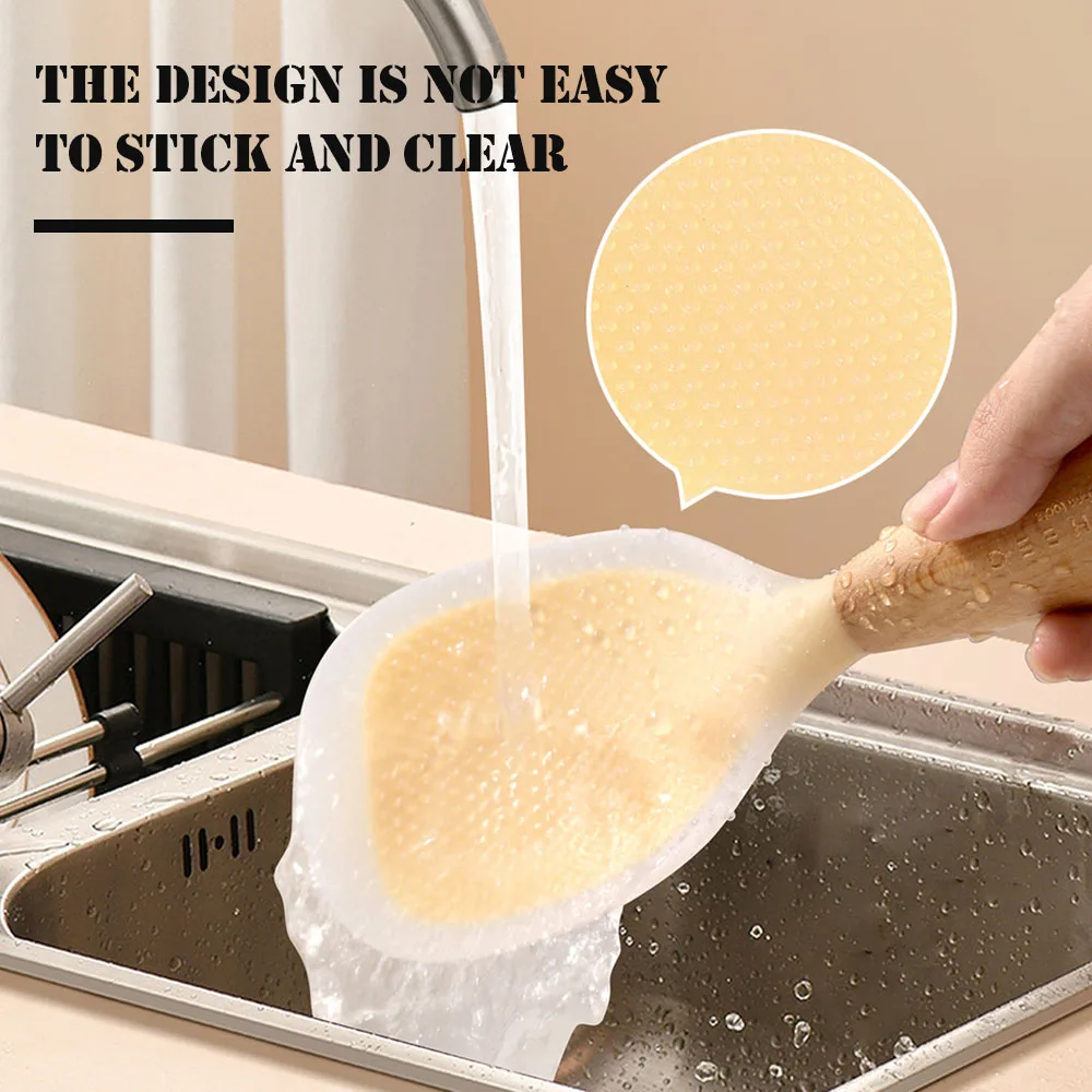 Silicone Rice Spoon Non-stick Cooking Spoon Anti Scalding Paddle Shovel Spatula Wooden Handle for Tableware Kitchen Gadgets silicone spatula silicone kitchen utensils silicone cooking spoon