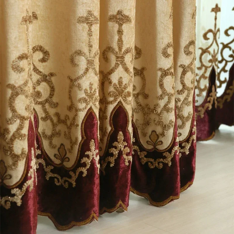 Luxusní žití pokoj ložnice záclona horké prodejní žinylkové dvojitý vrstva vyšívané záclona evropský styl high-end záclona