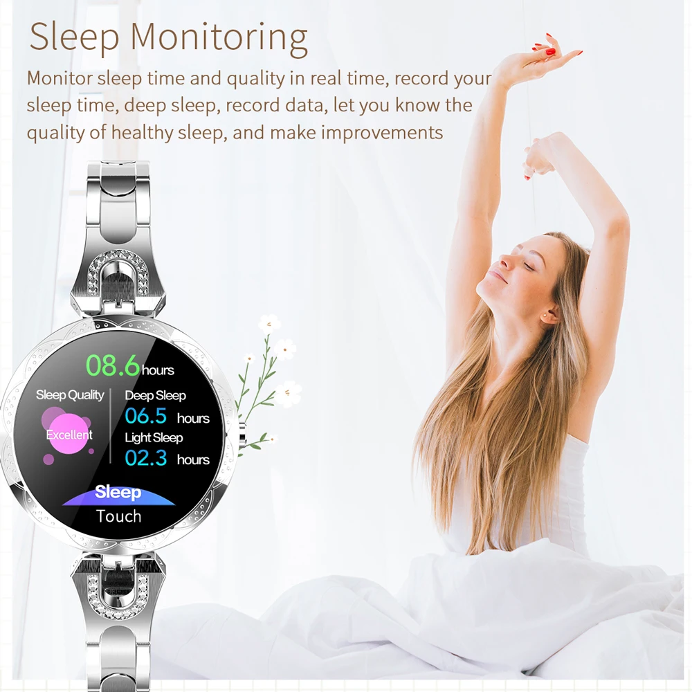 하이 엔드 여성 스마트 시계 팔찌 소녀 심박수 수면 품질 감지 보수계 방수 패션 Smartwatch 레이디 선물
