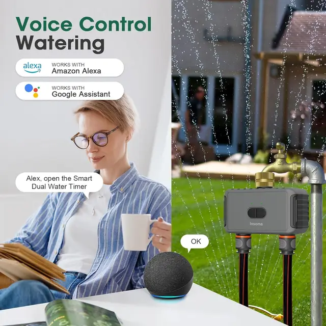Insoma Water Timer with Gateway Dual Hose Automatic Garden Irrigation Watering System Remote Sprinkler Programmer support Alexa 2
