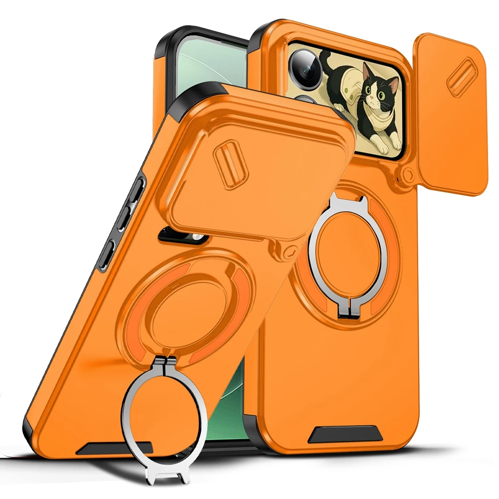 Shockproof Magnetic Ring Stand Holder Phone Case with Camera Lens Protection