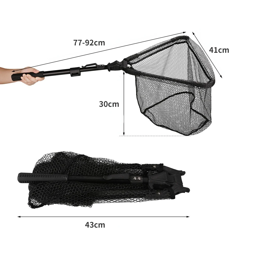 190cm 92cm 55cm Telescopic Landing Net Folding Fishing Pole Extending Fly  Carp Course Sea Mesh Fishing Net For Fly Fishing