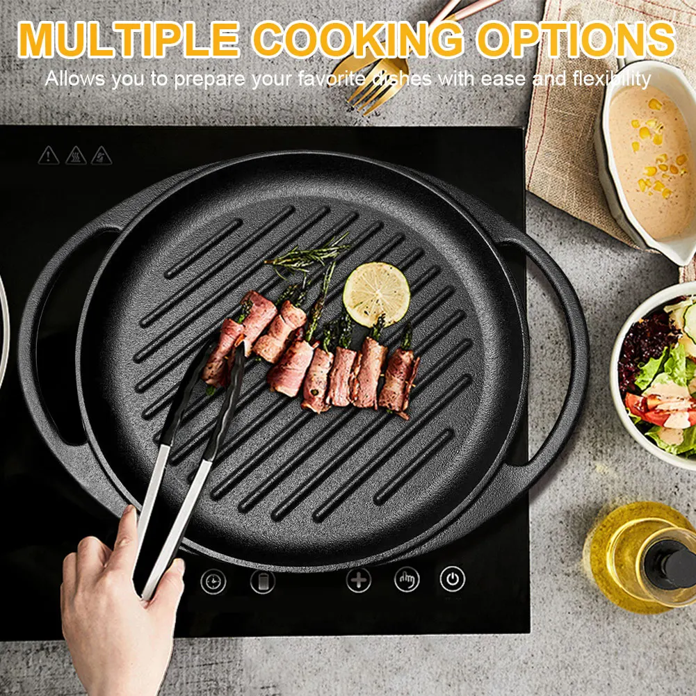 Cast Iron Non Stick Grill Pan for Gas Stove and Open Fire