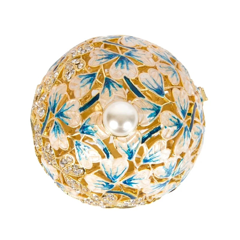 QIFU Beautiful Hollow White Leaf Faberge Egg Jewelry Trinket Box Crafts Decor