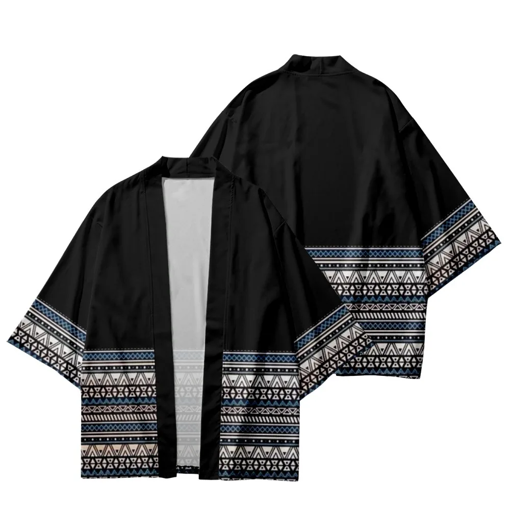 Japanese Streetwear Geometry Kimono Cardigan Yukata Harajuku African Robe Cosplay Haori Shirt Traditional Clothes Women Men