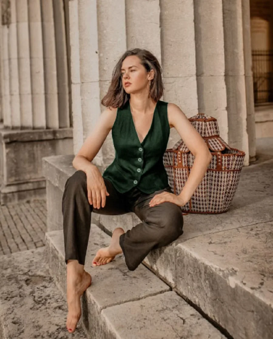 Women's Linen Vest Summer Knit Vest for Women Fashion 2024 Single Breasted Sleeveless Retro and Elegant Youthful Woman Clothes