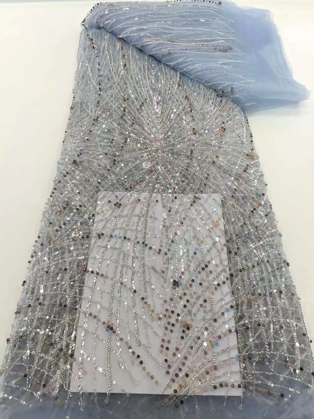 

Sequence Lace Fabric 2023 High Quality French Sequined Net Wedding Bridal Handmade Crystal Beads Luxury Beaded African Tulle