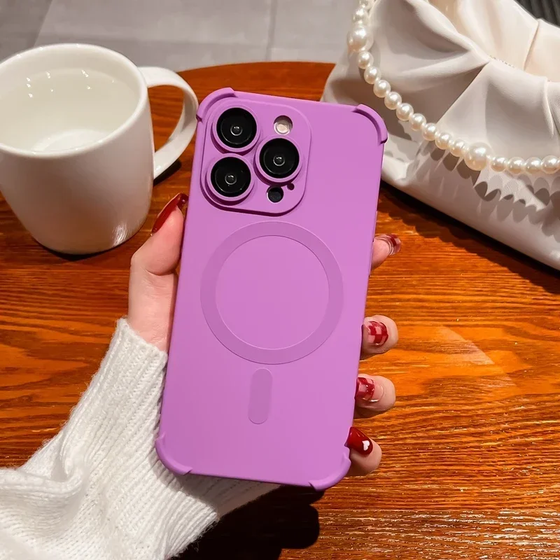 Lens Protect Magnetic Liquid Silicone Phone Case with Magsafe Wireless Charging Compatibility