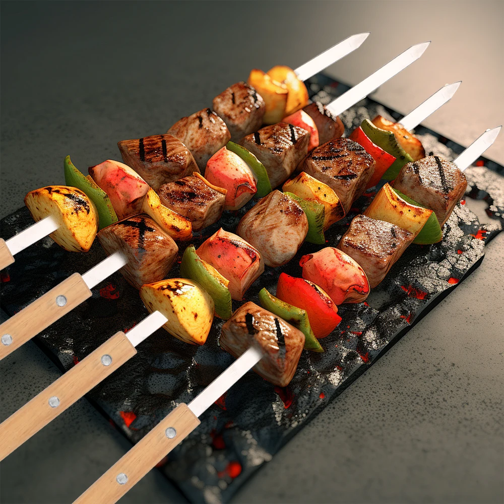 6Pcs BBQ Skewers 340 Stainless Steel BBQ Long Skewers Outdoor Tools Professional Grilling Skewer