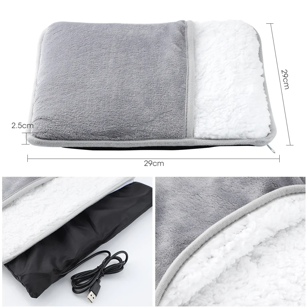 Winter Electric Foot Heating Pad USB Charging Soft Plush Washable Foot Warmer Heater Improve Sleeping Household Foot Warming Mat 6