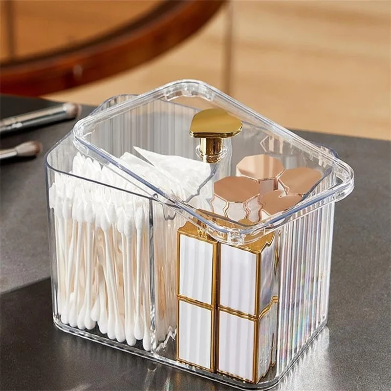 Cotton Swab Holder Cotton Pad Holder with 3 Compartments Bathroom Vanity Storage Box Makeup Organizer 2
