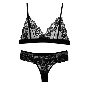 Sexy Lace Bra Sets Summer Women's Ultra-Thin Lingerie Suit Transparent No Wire Bra Brief Set Breathable Intimate Underwear