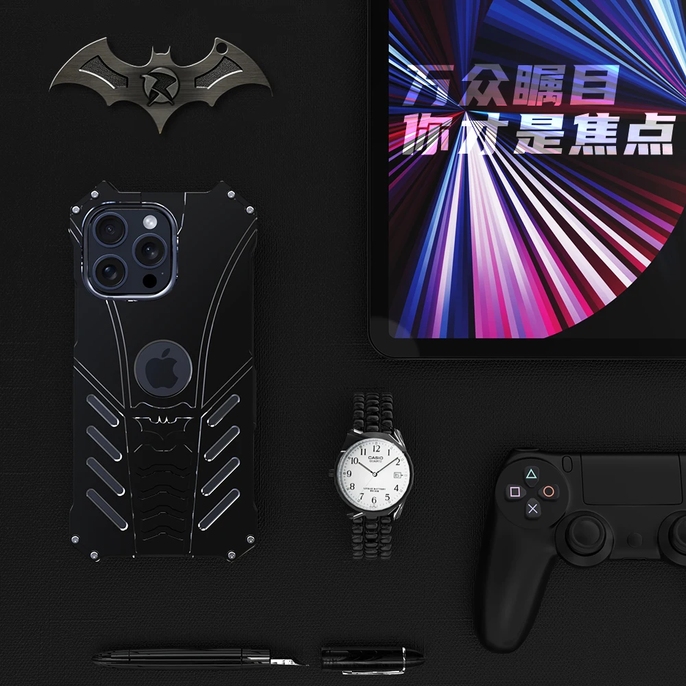 R-just Style Protection Phone Case For Iphone 15 14 13 12 Pro Max Metal Aluminum Shell Hybrid Cases For Iphone 15 14 Plus