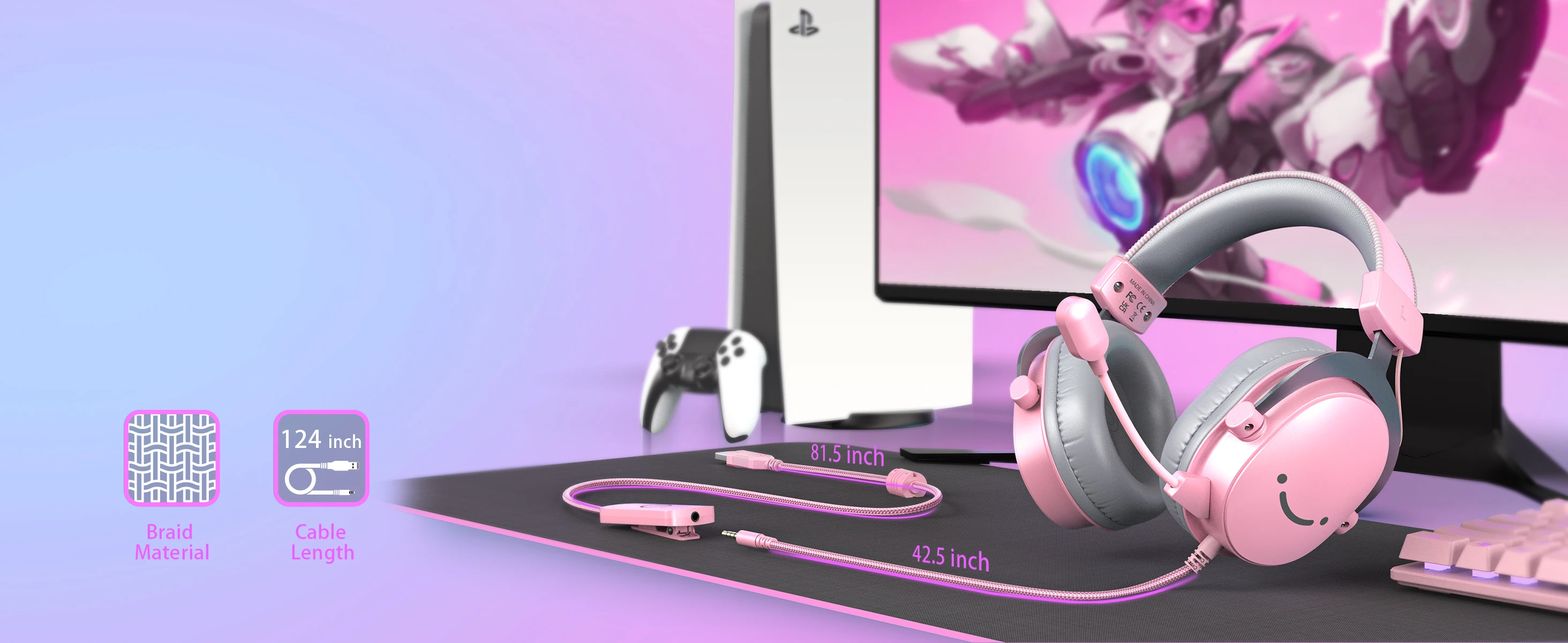 FIFINE USB/3.5mm Gaming Headset with 7.1 Surround Sound/MIC/Line-control,Over-ear Headphone for PC PS4/5 Moblie-Ampligame H9P