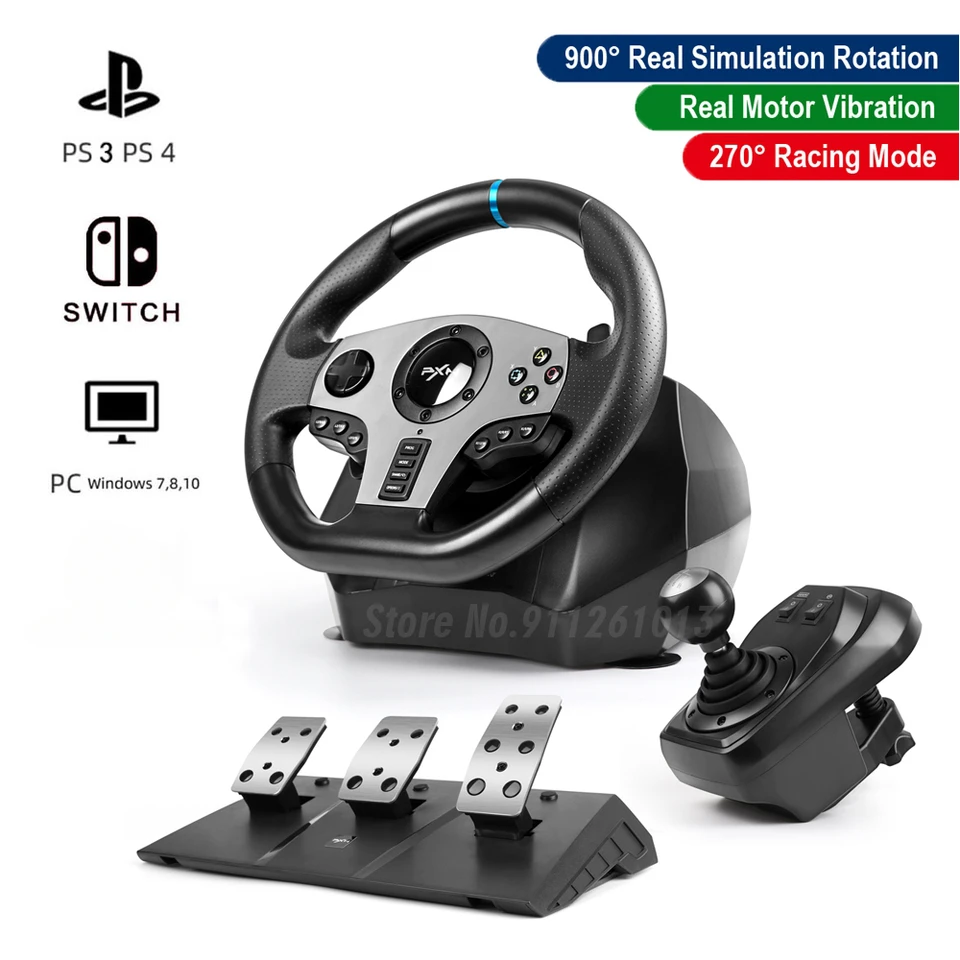  PXN V9 Steering Wheel for PC - Vibration Feedback Gaming Racing  Wheel with Shifter and Pedals Used- Good for PC PS4, PS3, Nintendo Switch :  Video Games