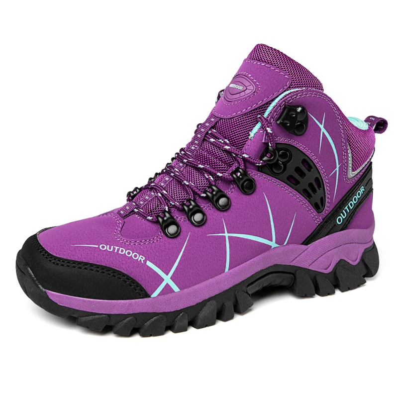 Autumn Winter Women Leather Outdoor Ankle Boots Hiking Shoes Trekking Mountain Sneakers Tracking Treking Plush Warm 2