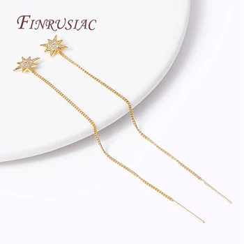 Trendy Long Tassel Chain Ear Wire Hanging Earring Female 18K Real Gold Plated Shiny Star Ear Thread Earrings For Women Jewelry