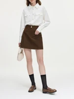 FSLE Women Winter Mini Skirts High Waist Two Button Design Female Twill Retro Denim Red Short Skirt 100% Cotton Skirt 24FS14564 - Image 2