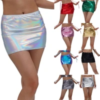 Metallic Mini Skirt for Women Glossy Pleated Design Bodycon Skirts Fashion Short Dress Great for Parties and Cosplay .A5KE