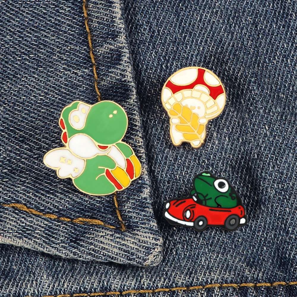 3~5Pcs/set Animal Dinosaur Frog Cat Enamel Pins Quotes Radio Football PS Tool Brooches Lapel Badges Cartoon Jewelry for Friends